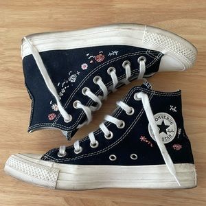 Converse Embroidered Floral High Tops in black